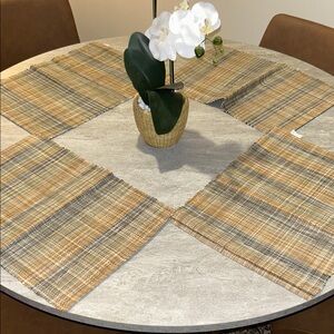 Set of 4 never used  Tan blue green  cotton rectangular Placemats